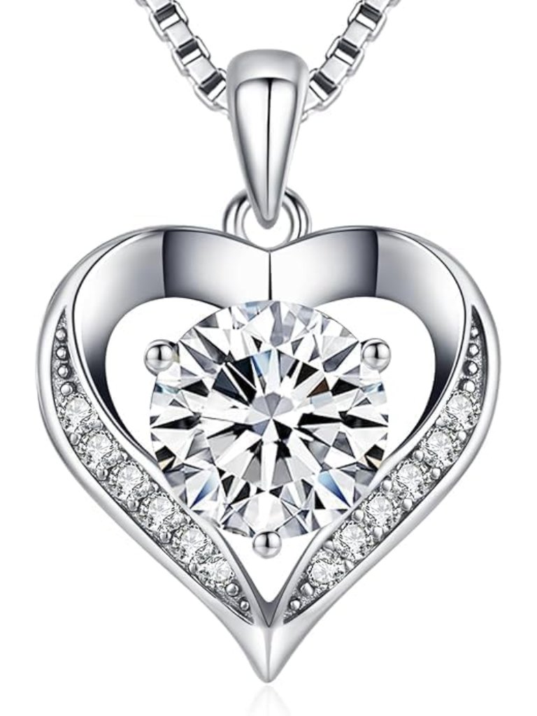 Moissanite Necklace For Women, 1-3 Carat Heart Pendant Engraved I Love You, Birt